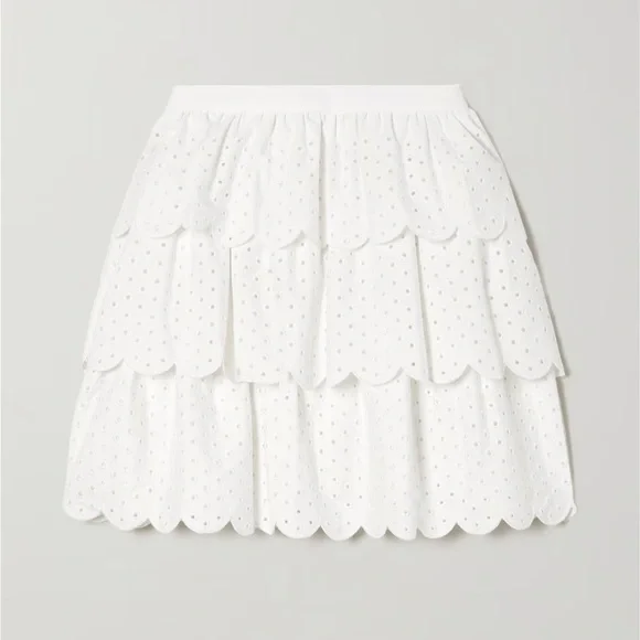 Brand New Jason Wu Scalloped Tiered Eyelet Mini Skirt I’m White Size 2 - Picture 11 of 12